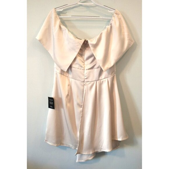 Lulus Always Celebrating Ivory Satin Off-the-Shoulder Mini Dress - L*   NWT - Picture 8 of 10